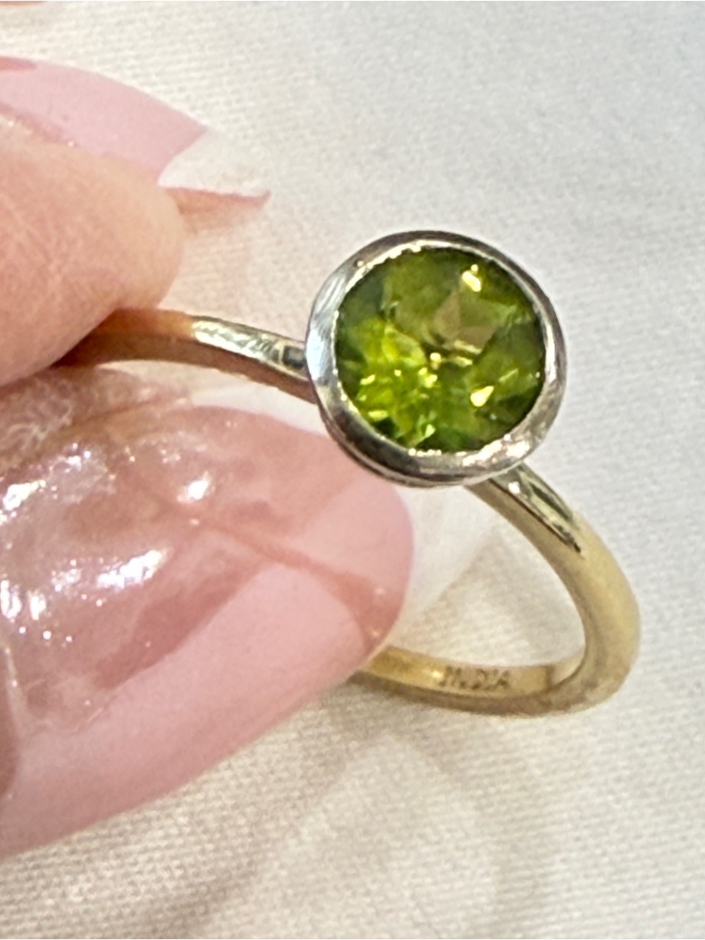 14kt Sterling Silver and Bezel set Green Peridot Ring - Women Jewelry